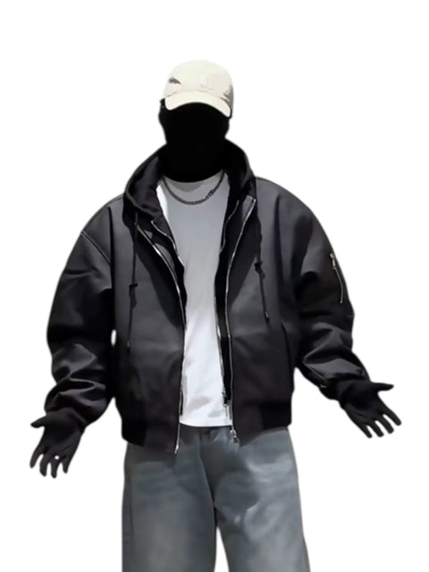 FAKE-LAYER PU HOODIE JACKET st5098