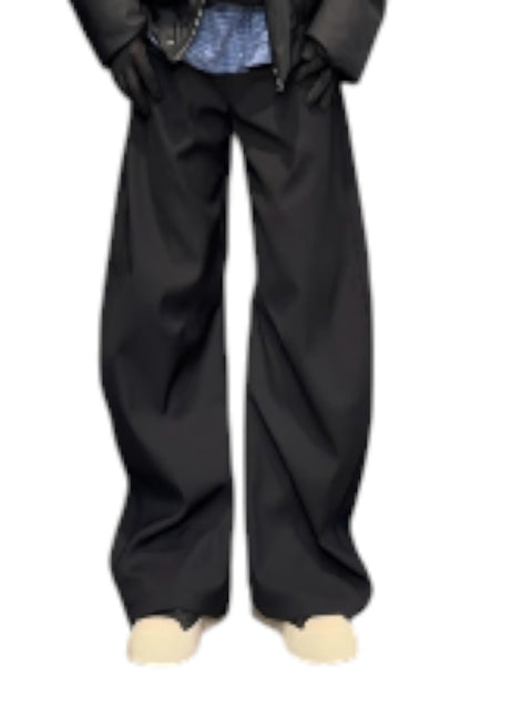 PLEATED A-LINE DRAPE WIDE-LEG TROUSERS tt031