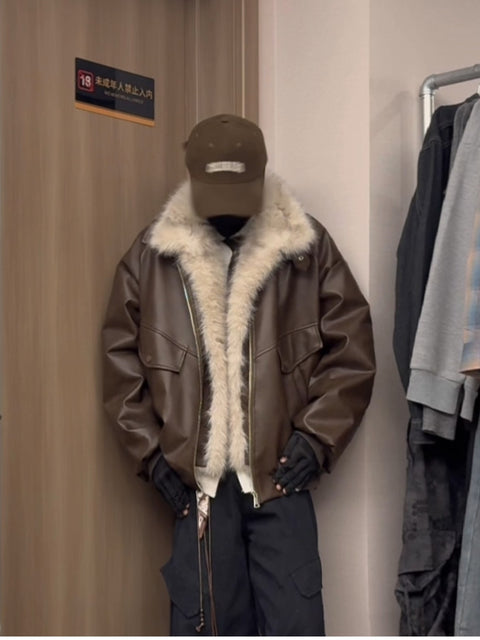 FAUX FUR FAKE-LAYER BIKER JACKET TT088