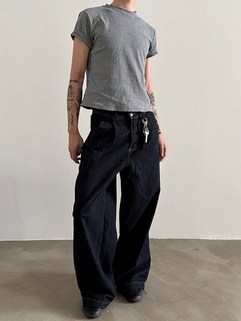 100% COTTON WASH WIDE LEG JEANS st1840