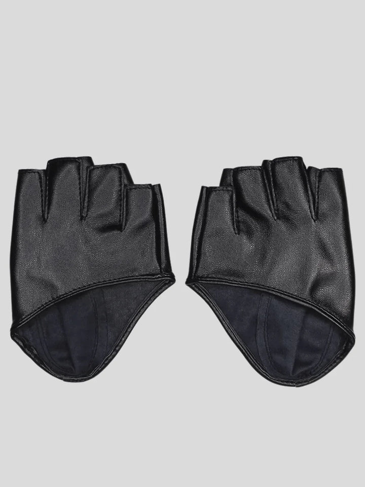 DARK FINGERLESS LEATHER GLOVES ST1256