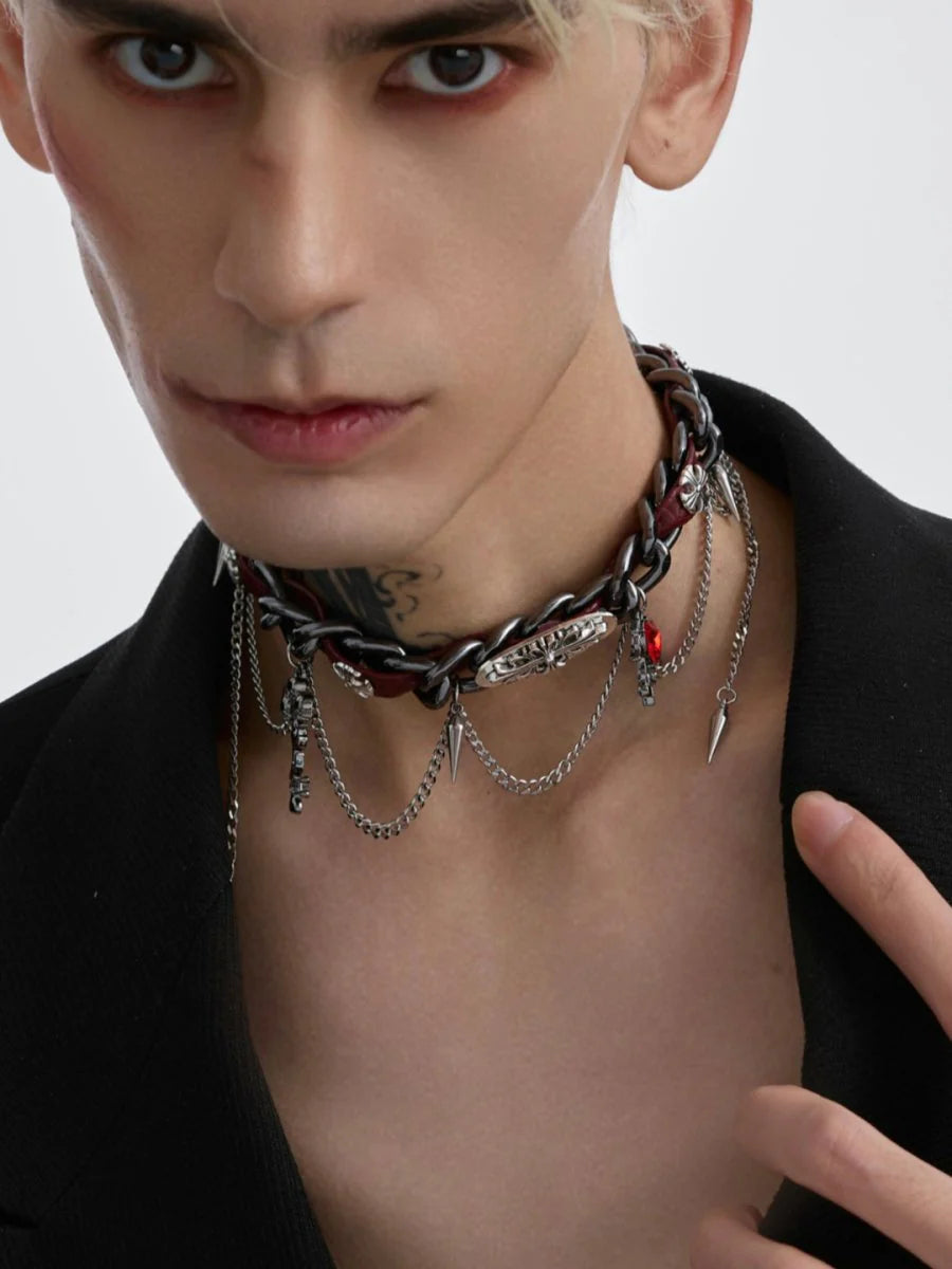 [STRUC TON] LEATHER PUNK NECKLACE ST1041