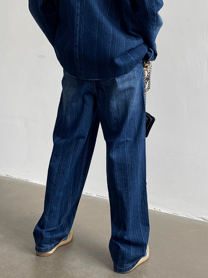 [GENESISBOY] Washed striped loose denim suit st1311