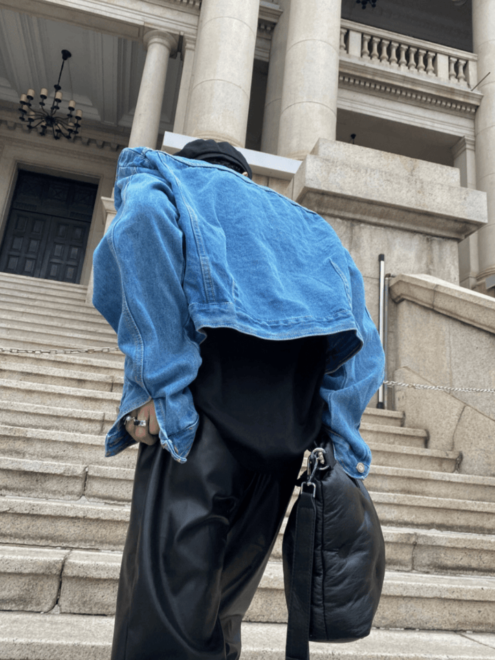 [ArguE CulturE] pleated design shoulder pad denim jacket st1645