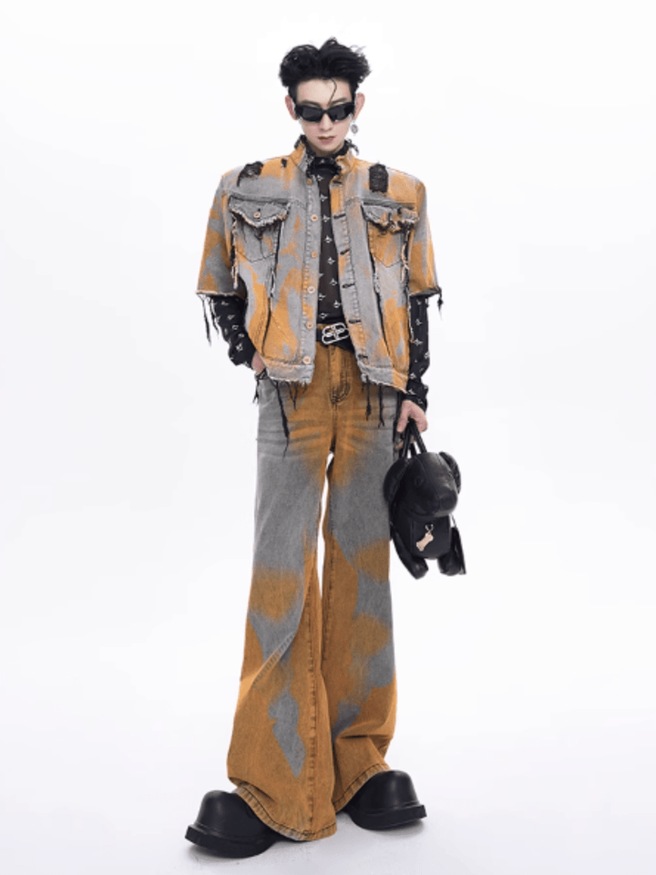 Waste gradient denim holes jacket + bottoms nst2147