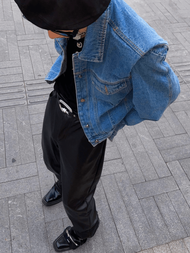 [ArguE CulturE] pleated design shoulder pad denim jacket st1645