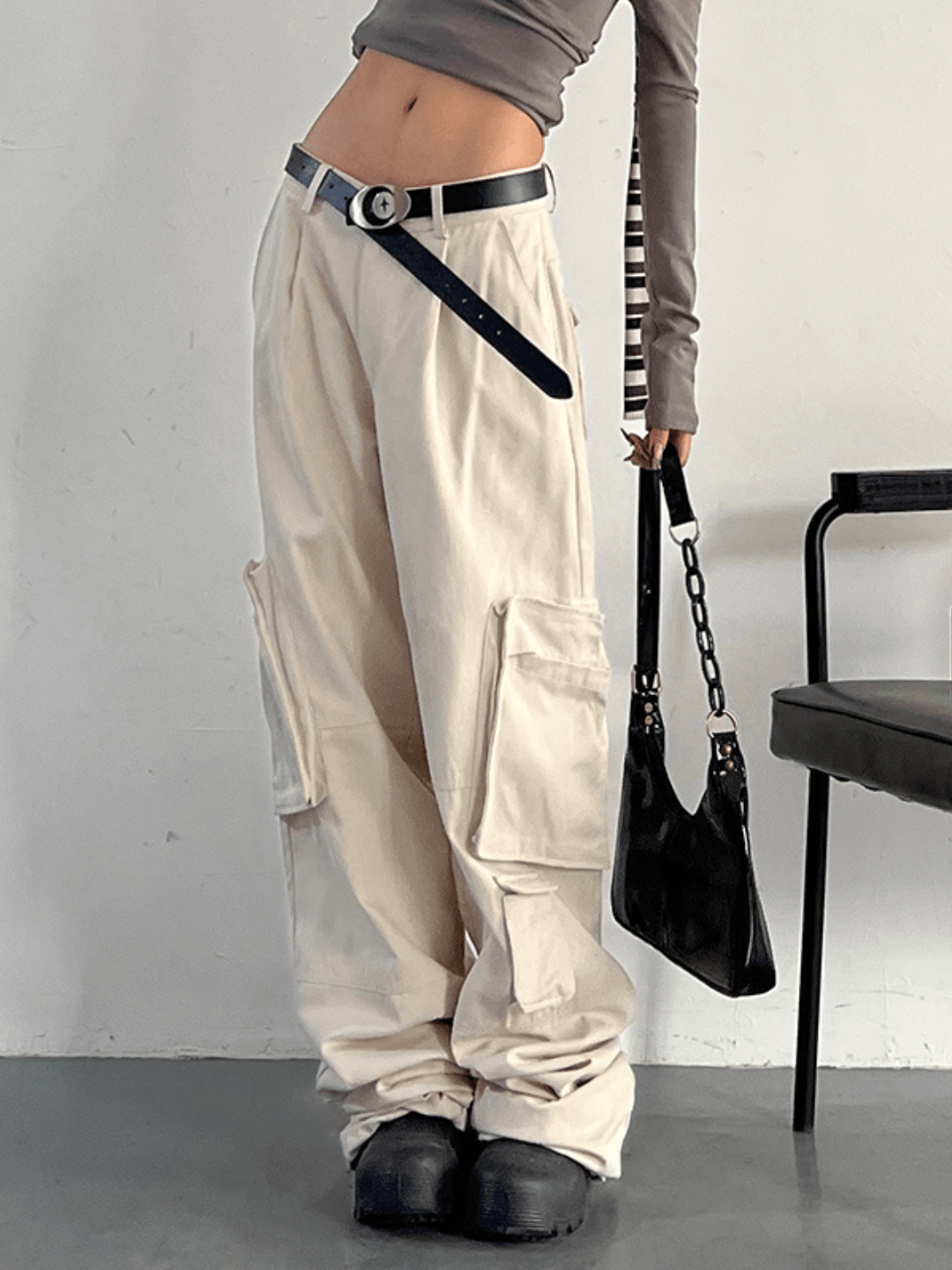 [CRAZY STUDIO] high waist casual loose wide leg pants st1829