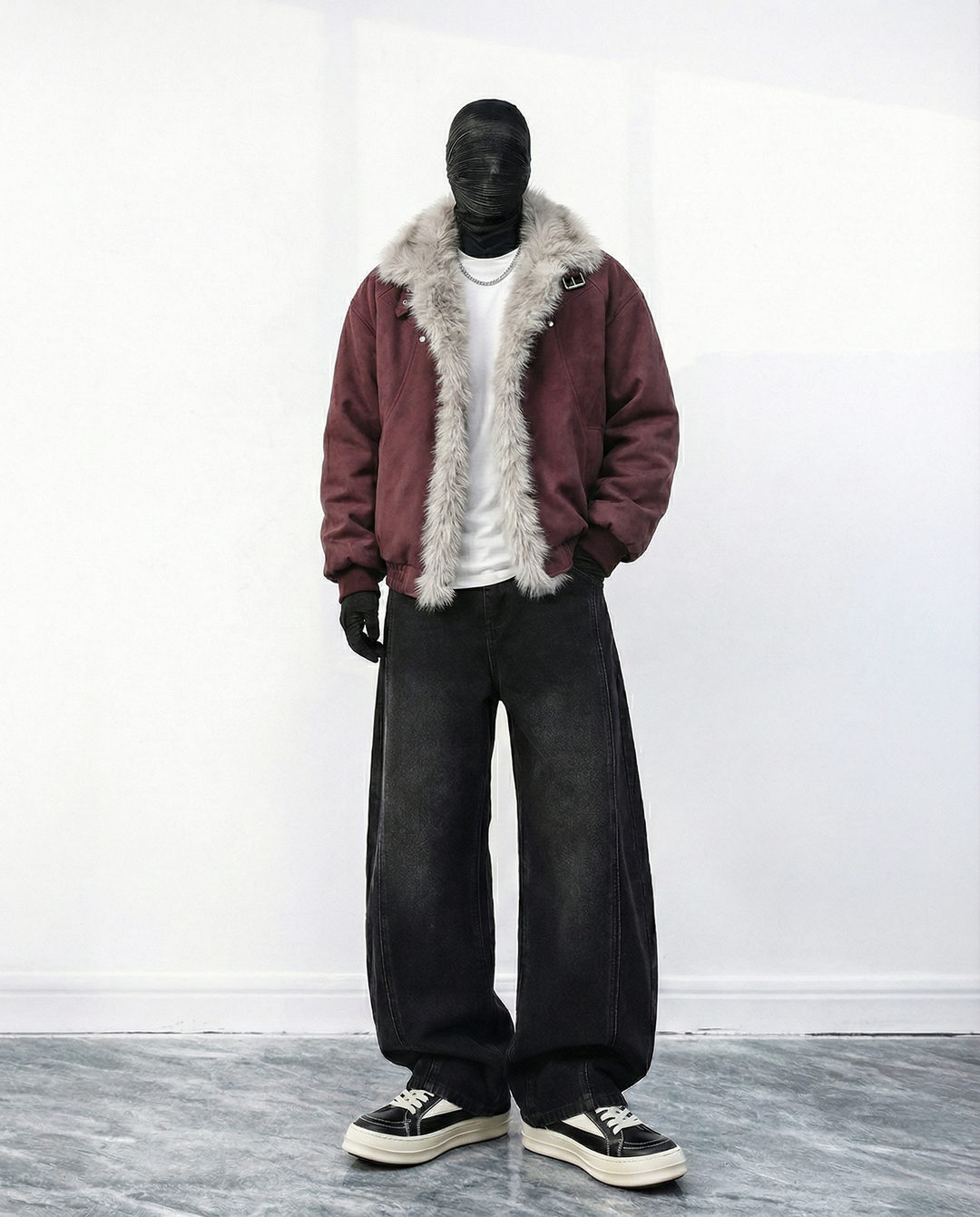 FAUX SUEDE FUR-TRIM PADDED JACKET st5087