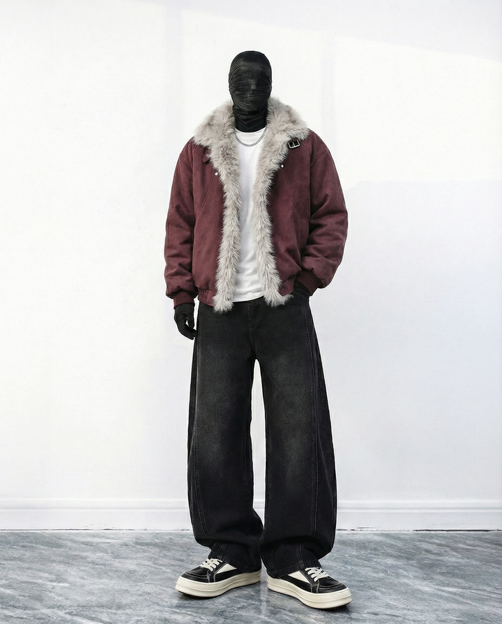 FAUX SUEDE FUR-TRIM PADDED JACKET st5087