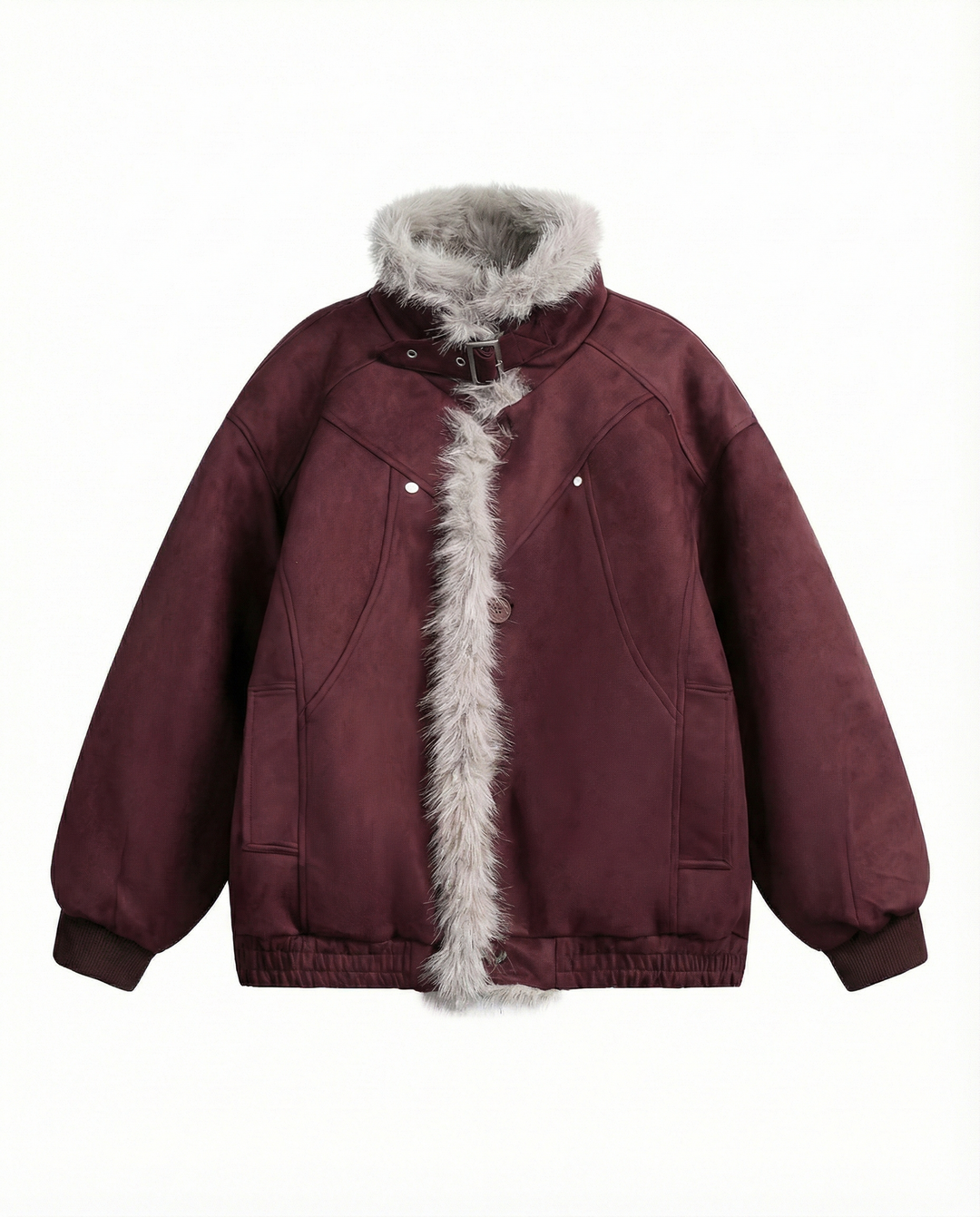 FAUX SUEDE FUR-TRIM PADDED JACKET st5087