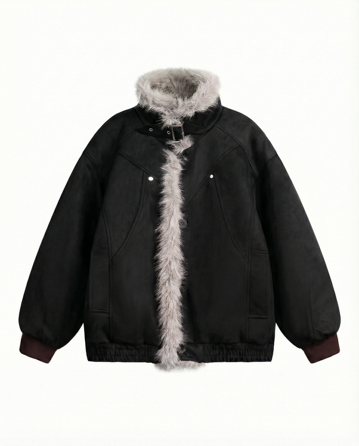 FAUX SUEDE FUR-TRIM PADDED JACKET st5087