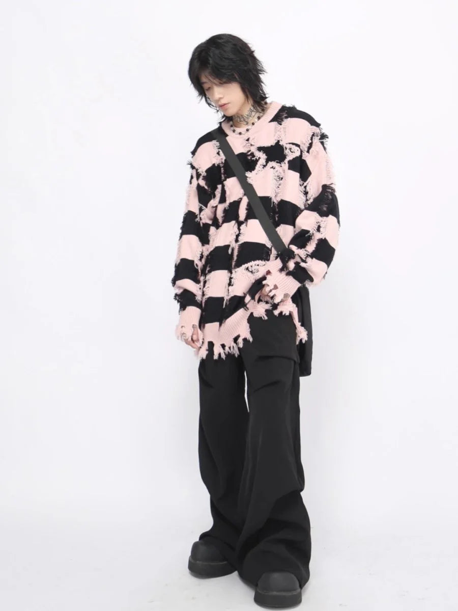 [MZ] HOLES STRIPED CASUAL KNITWEAR ST1046