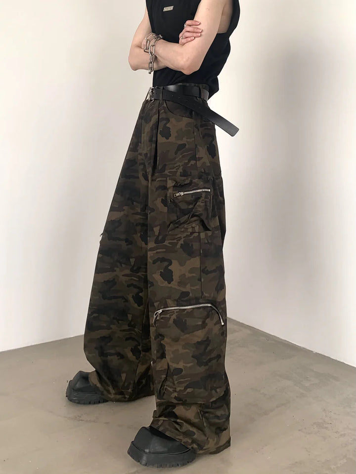 [AUTUMNWIND] CAMOUFLAGE WIDE LEG POCKETS WORK PANTS ST912