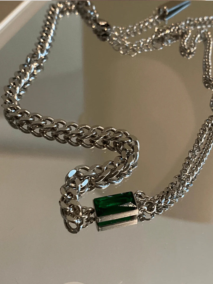 SQUARE GREEN DIAMOND NECKLACE ST1198