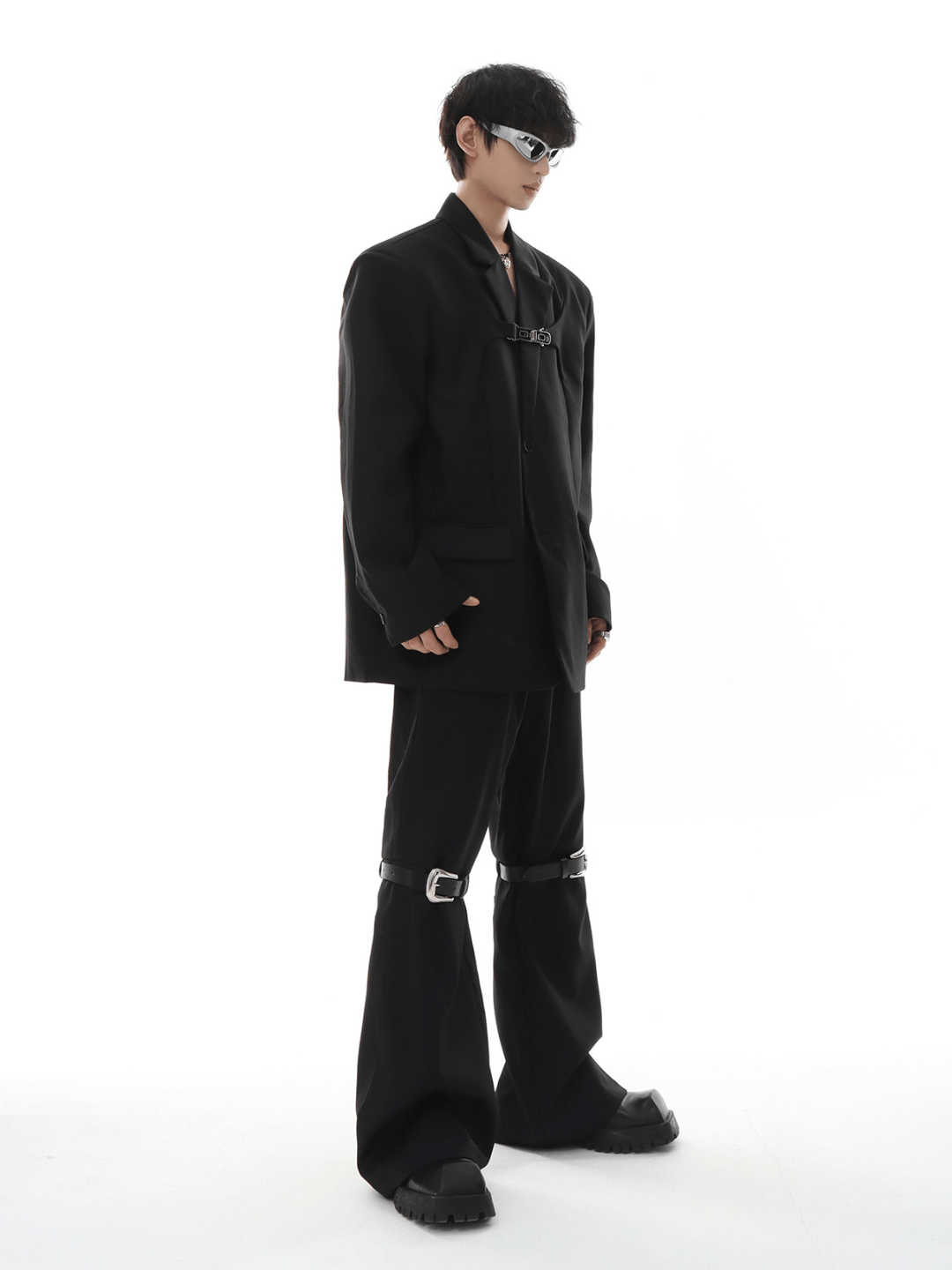 [MARTHENAUT] metal button multi drape straight pants st1993