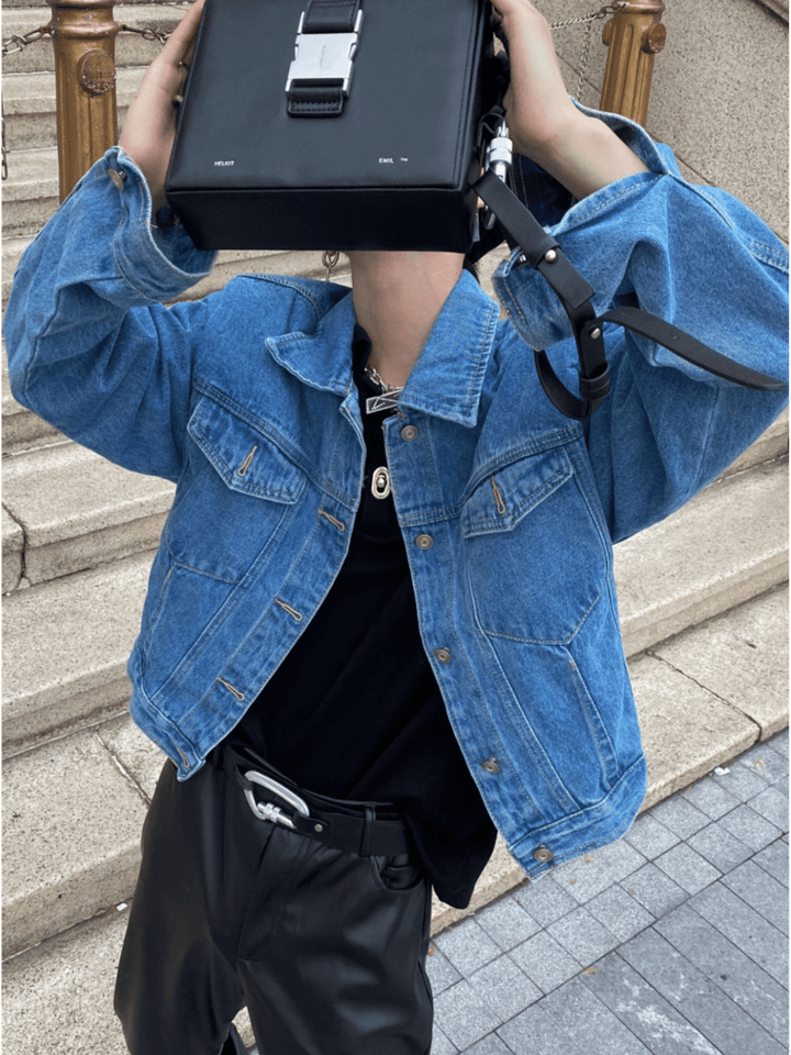 [ArguE CulturE] pleated design shoulder pad denim jacket st1645