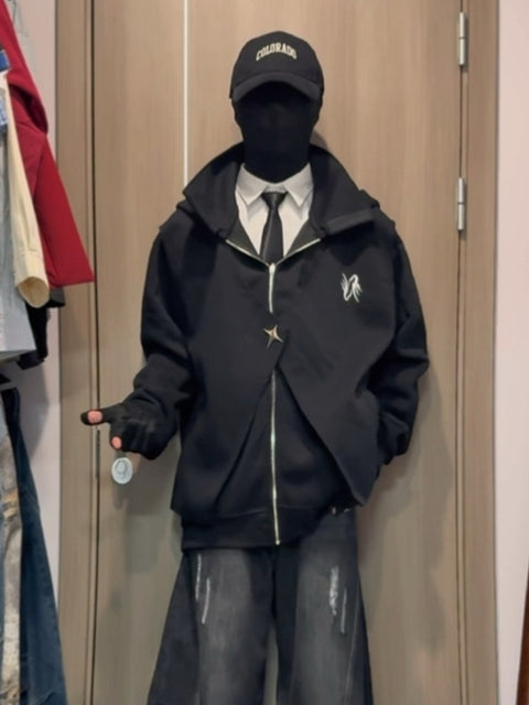 FAKE-LAYER RELAXED HOODIE JACKET TT059