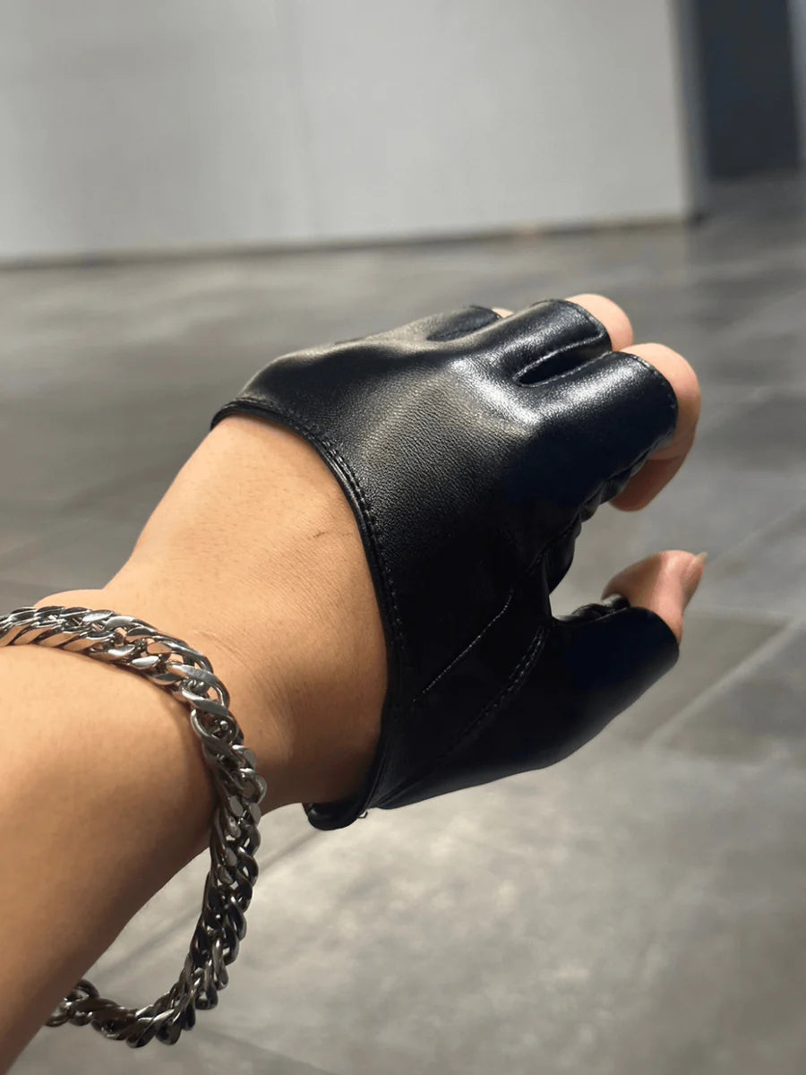 DARK FINGERLESS LEATHER GLOVES ST1256