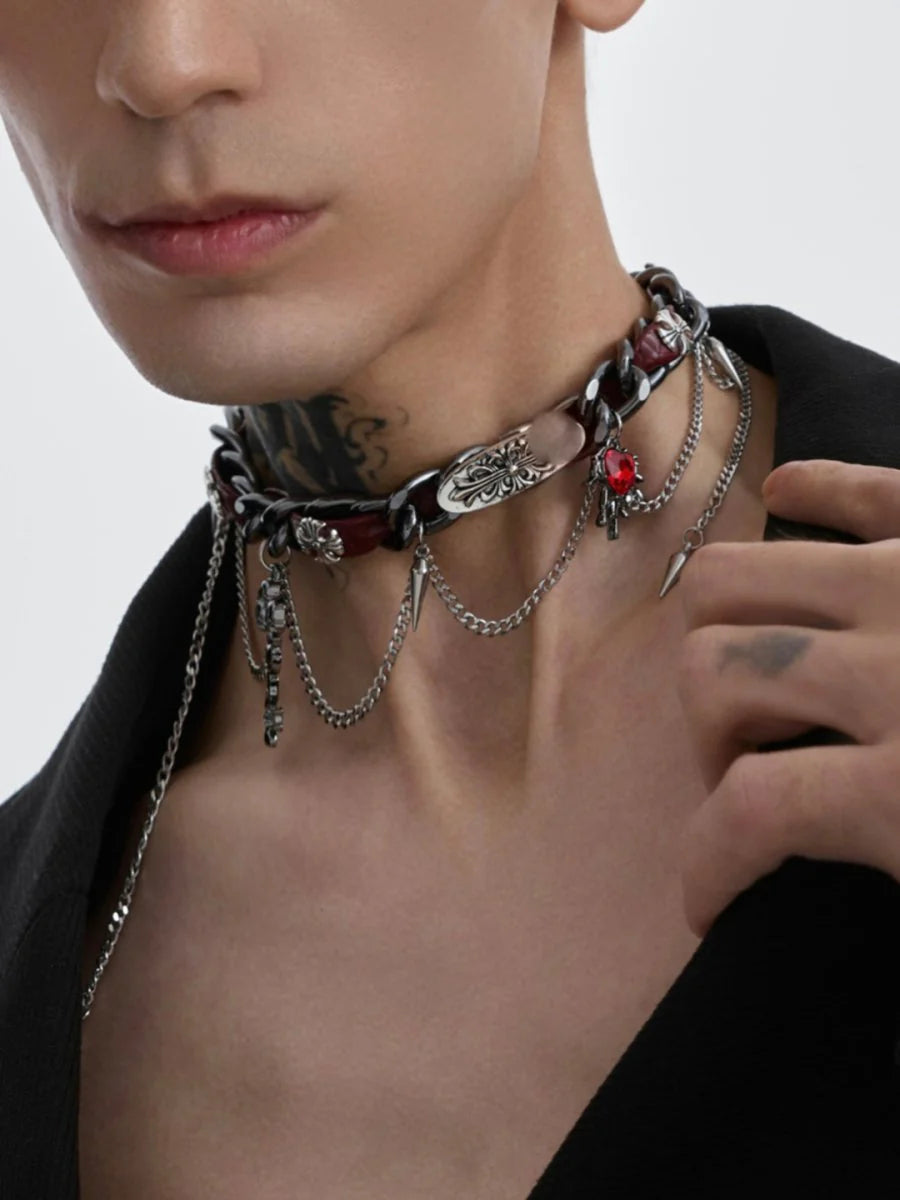 [STRUC TON] LEATHER PUNK NECKLACE ST1041