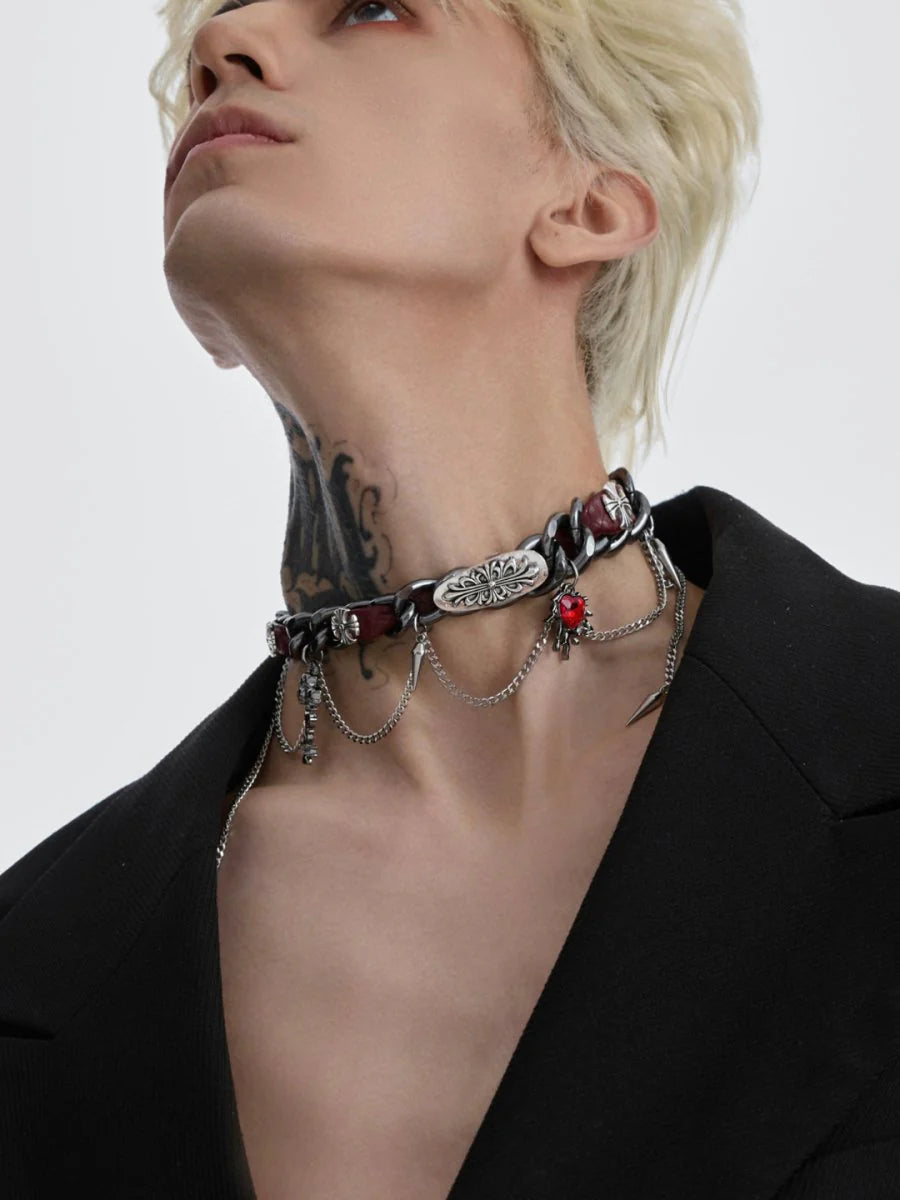 [STRUC TON] LEATHER PUNK NECKLACE ST1041