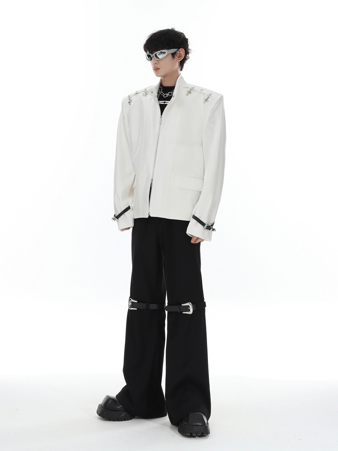 [MARTHENAUT] metal button multi drape straight pants st1993