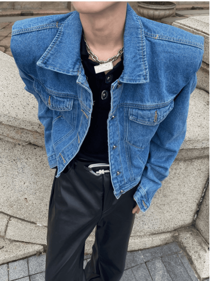 [ArguE CulturE] pleated design shoulder pad denim jacket st1645