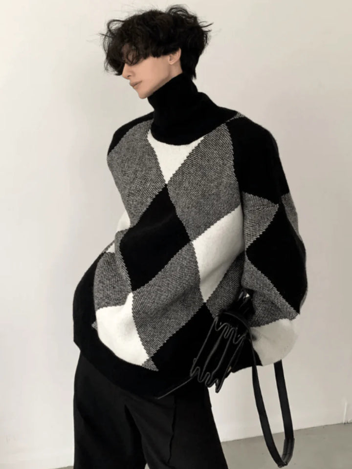 [AUTUMNWIND] BLACK AND WHITE HIGH-END DESIGN TURTLENECK SWEATER ST967