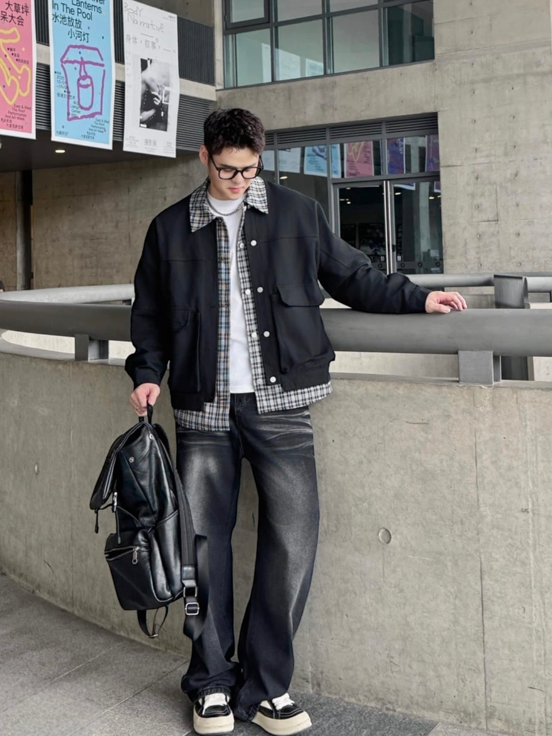 [OV] PLAID LAYERED WORK JACKET st5049