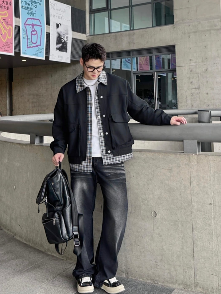 [OV] PLAID LAYERED WORK JACKET st5049