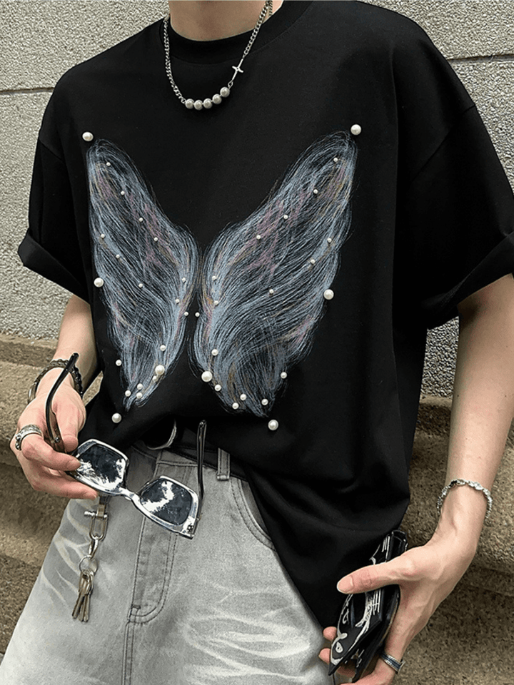 [JH HOMME] pearl butterfly print T-shirt st2254