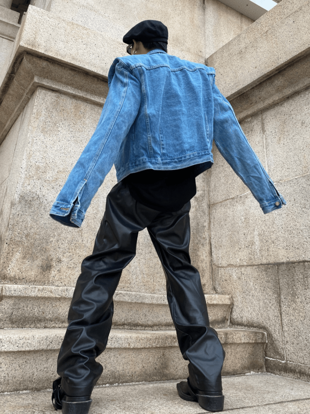 [ArguE CulturE] pleated design shoulder pad denim jacket st1645