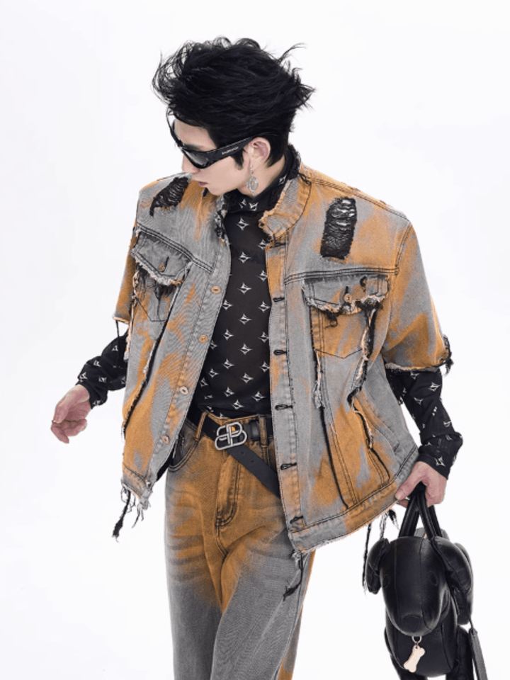 Waste gradient denim holes jacket + bottoms nst2147