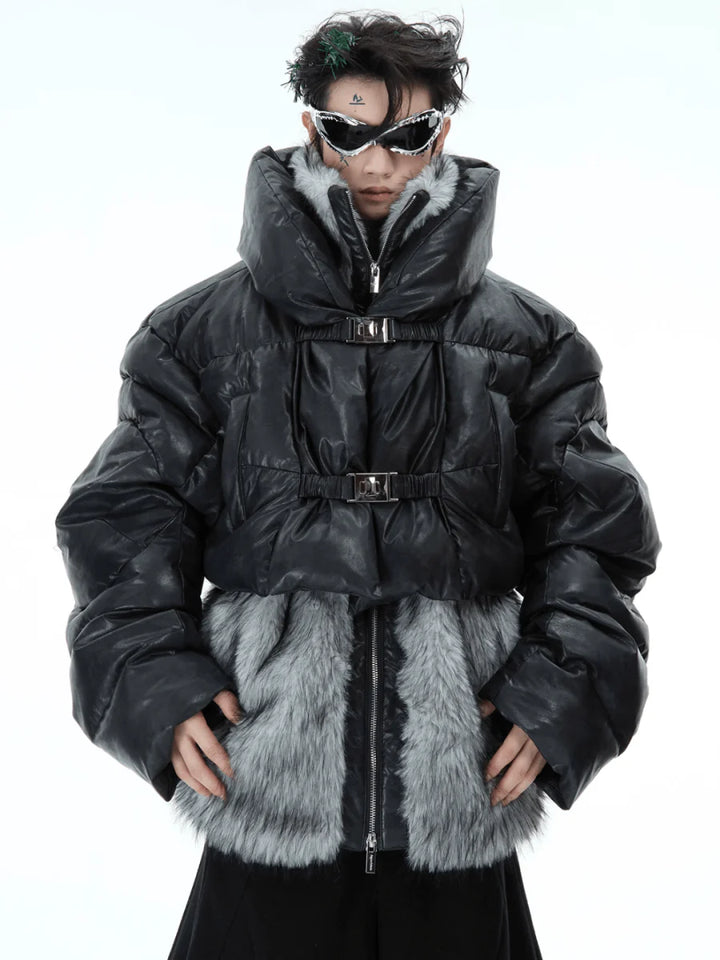 [CULTUREE] FAKE TWO-PIECE DESIGN FUR COTTON JACKET ST1037