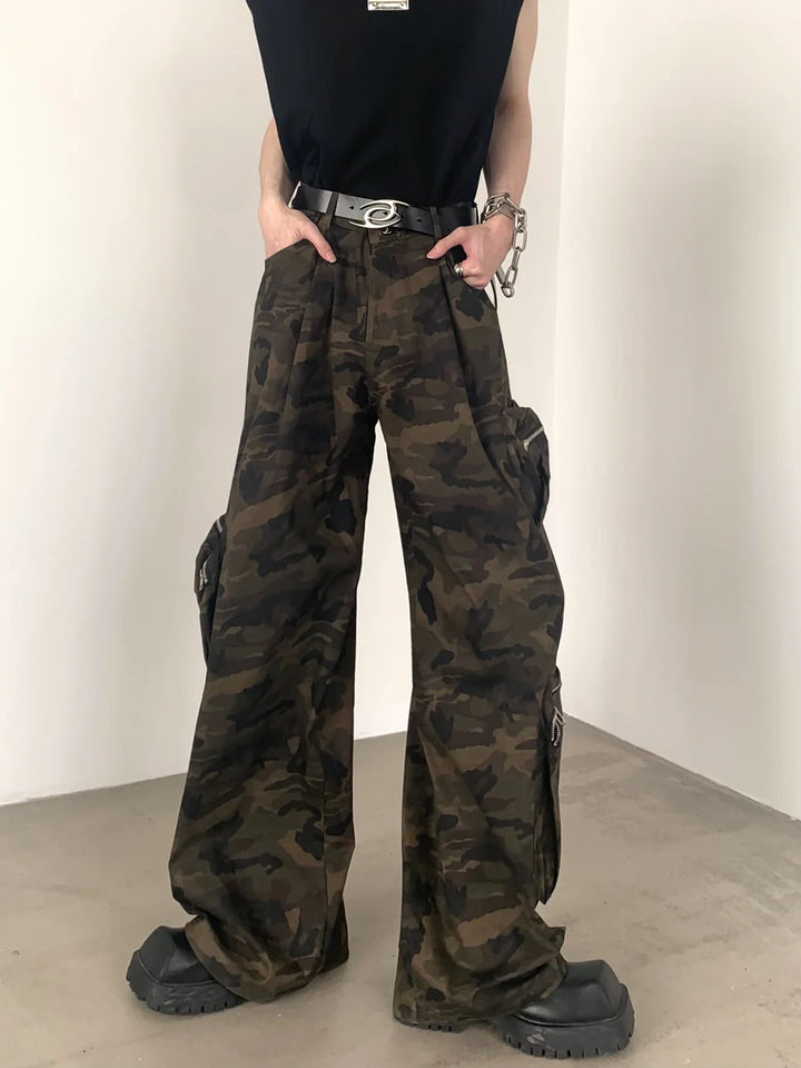 [AUTUMNWIND] CAMOUFLAGE WIDE LEG POCKETS WORK PANTS ST912