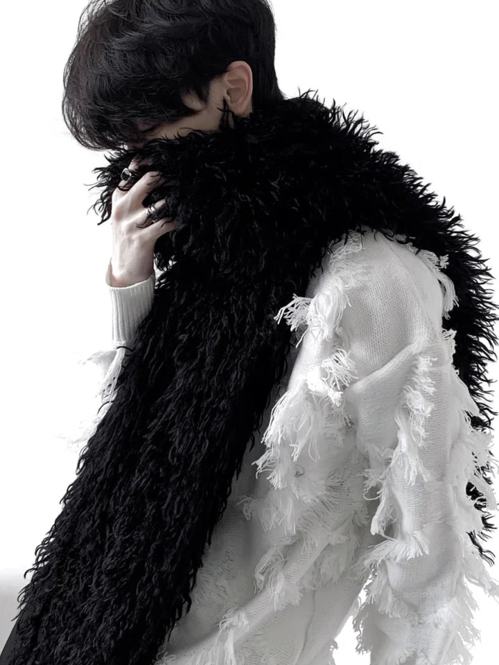 [AUTUMNWIND] BLACK SOFT LONG FUR SCARF ST914