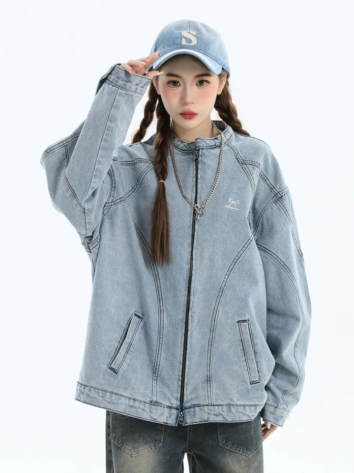 WASHED DENIM JACKET ZIPPER ST1064