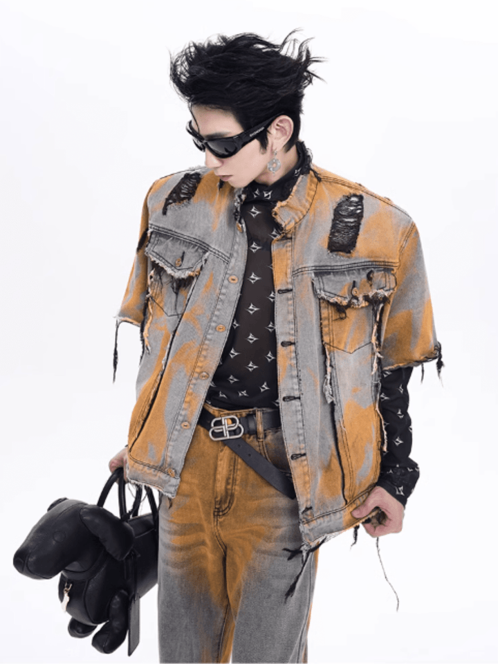 Waste gradient denim holes jacket + bottoms nst2147