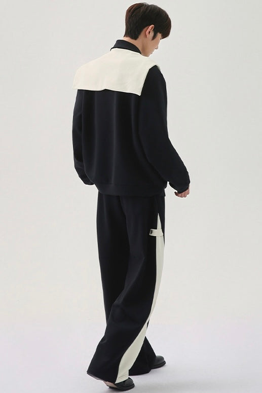 [FLAT ROOM] TWO-TONE COLLAR SWEATSHIRT + PANTS SET ST2050