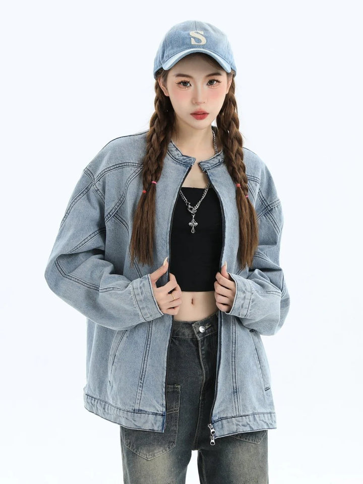 WASHED DENIM JACKET ZIPPER ST1064