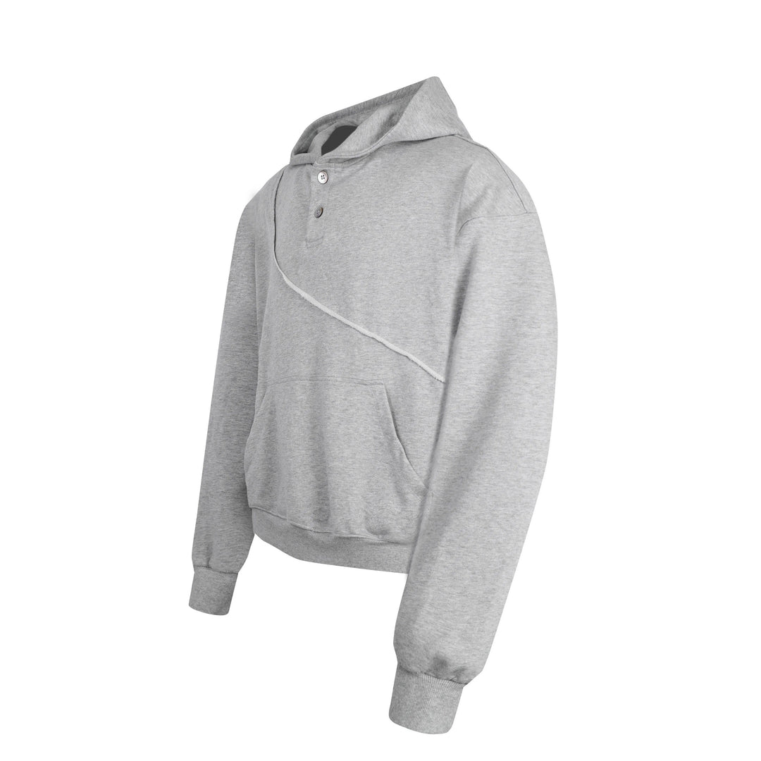 [FLAT ROOM] ASYMMETRIC BUTTON-UP HOODED SWEATSHIRT ST2057