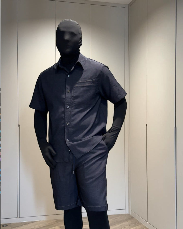 LIGHTWEIGHT COLLAR SHIRT AND SOFT DENIM SHORTS SET MT569