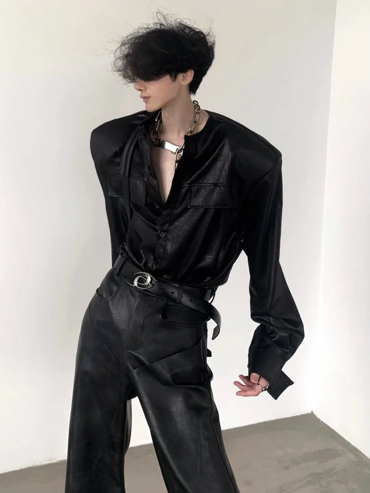 [AUTUMNWIND] BLACK LEATHER SHIRT ST916