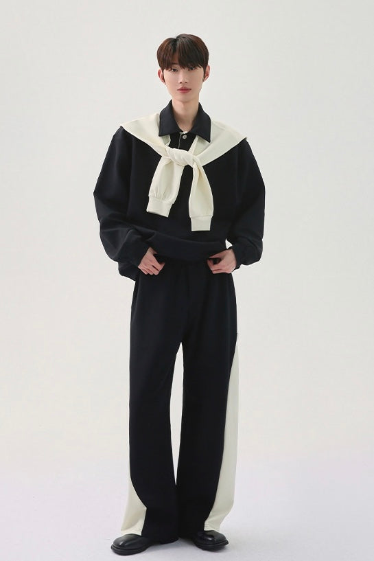 [FLAT ROOM] TWO-TONE COLLAR SWEATSHIRT + PANTS SET ST2050