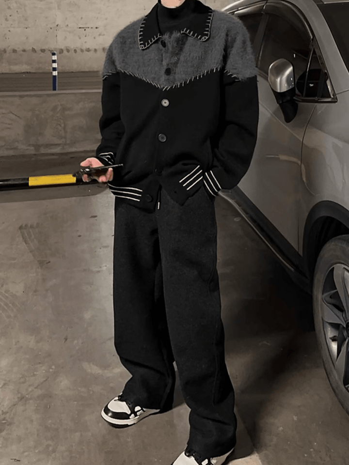 [JM HOMME] Clashing color loose sweater jacket st1764