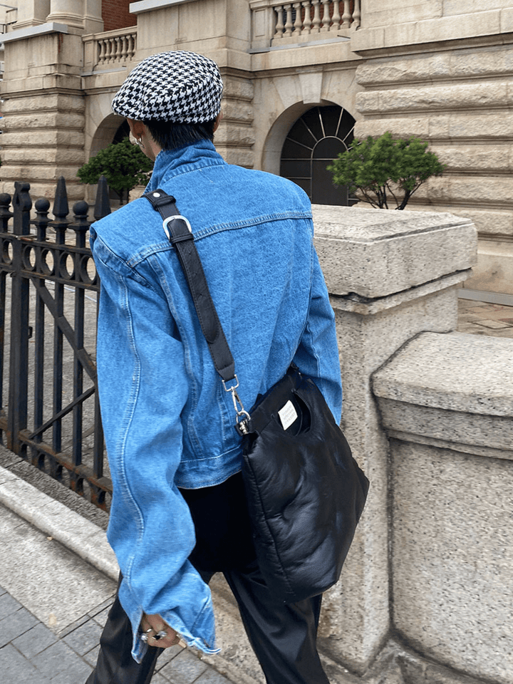 [ArguE CulturE] pleated design shoulder pad denim jacket st1645