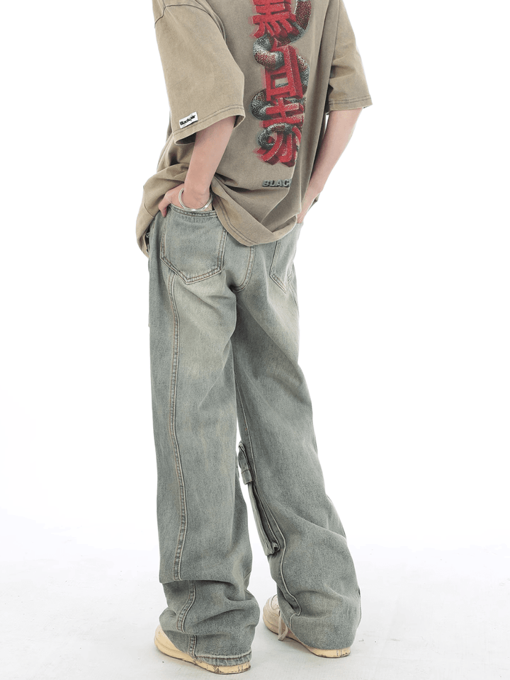 washed distressed multi-pocket jeans st1654