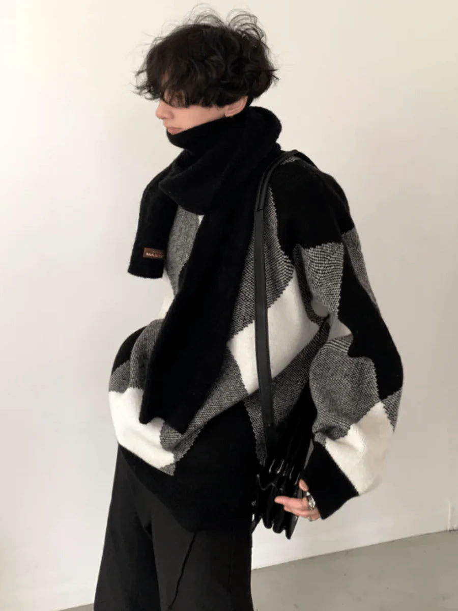 [AUTUMNWIND] BLACK AND WHITE HIGH-END DESIGN TURTLENECK SWEATER ST967