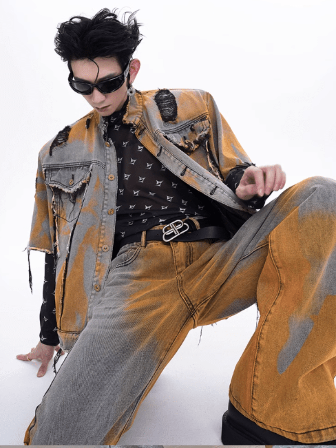 Waste gradient denim holes jacket + bottoms nst2147