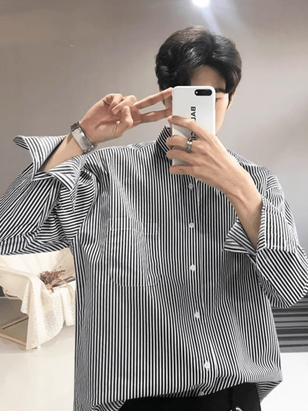 [MRCYC] Autumn long-sleeved striped shirt men st1708