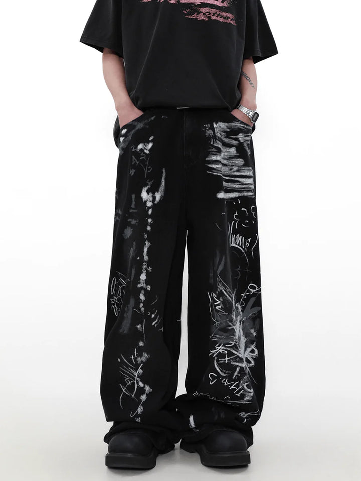 [MRNEARLY] GRAFFITI DESIGN WIDE-LEG LOOSE HIGH STREET PANTS ST1455